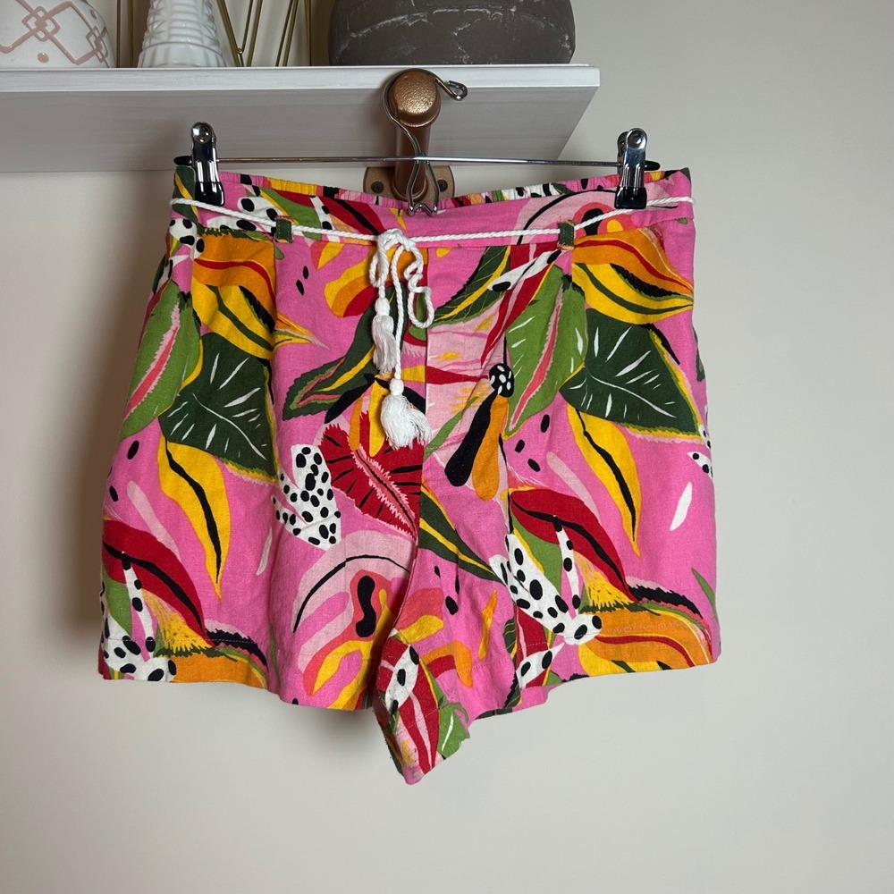 Marc New York Andrew Marc Pink Tropical Floral Tassel Rope Belt Shorts Womens M